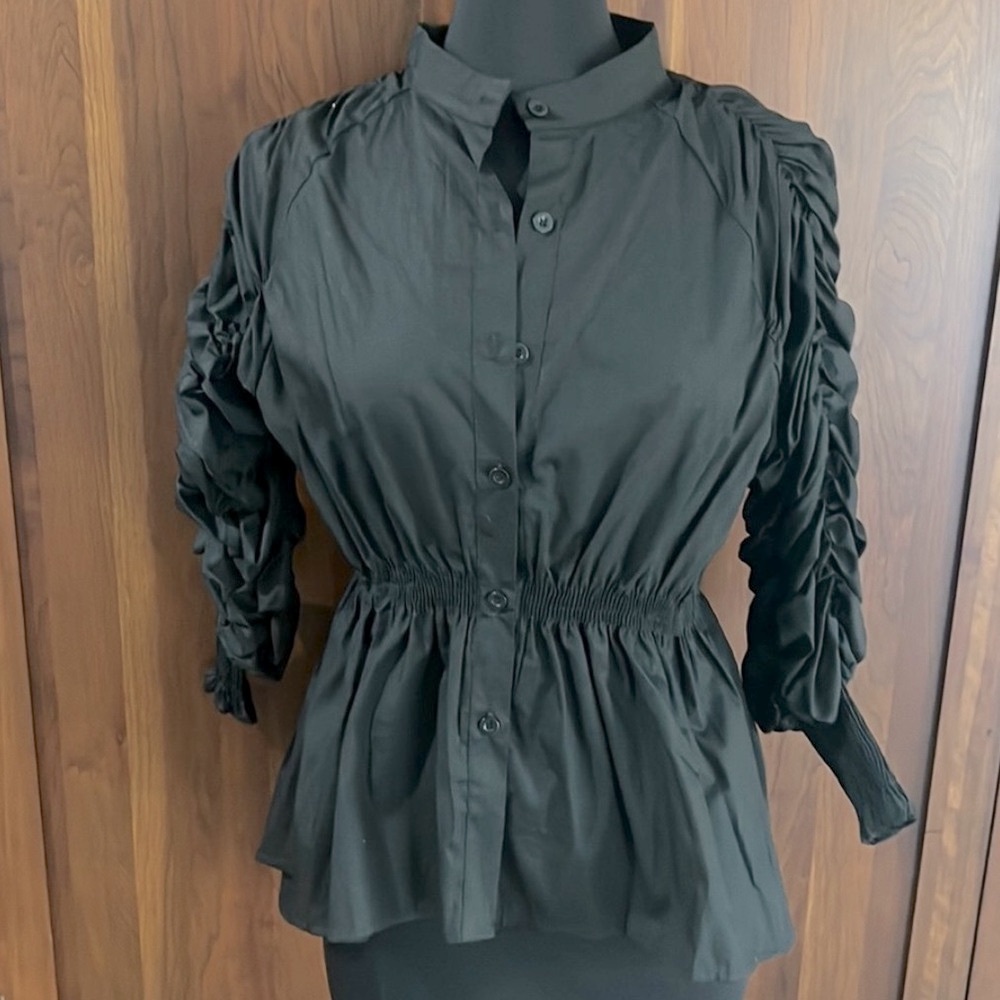 Oversized black poplin button down shirt